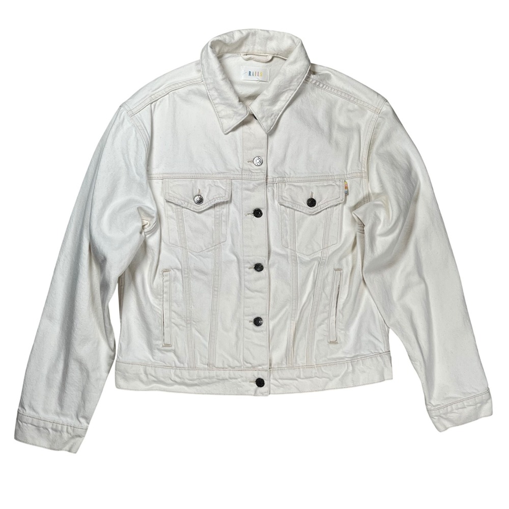 Rails Denim Jacket Women Large White Cotton Button Front Trucker Coat Casual